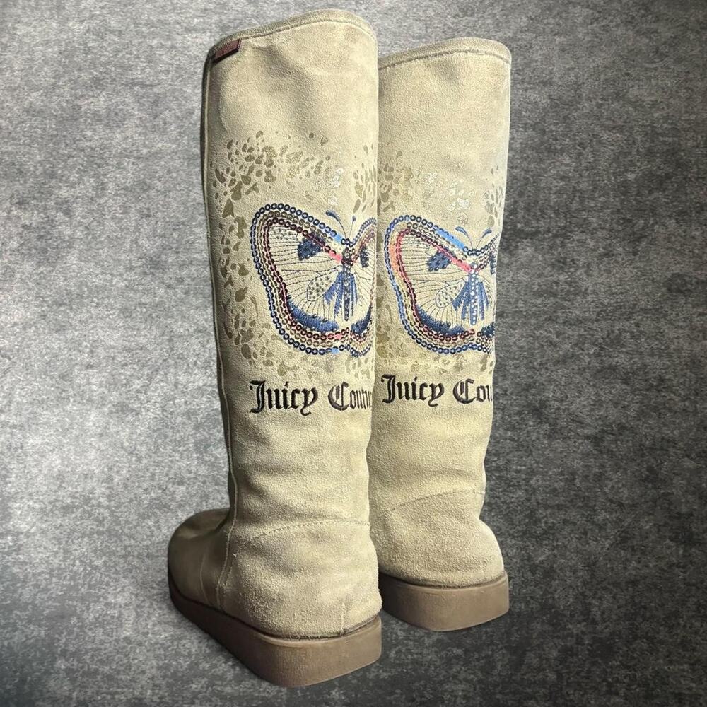 Vintage Juicy Couture Women’s 8 Sequin Butterfly Knee High Suede Boots Y2K